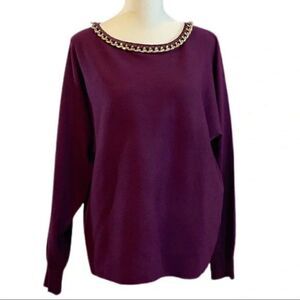Adrienne Vittadini Women's Burgundy Sweater Gold Chain Accent Size L